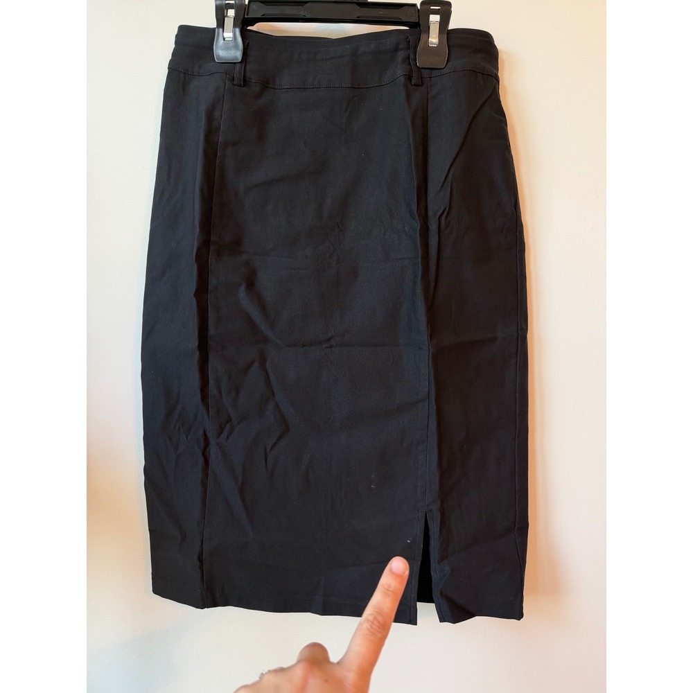 Kate Kasin Womens Black High Waisted Pencil Skirt Front Slit Size Medium Office